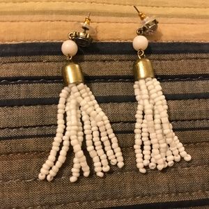 White Beaded Dangly/Fringed Earrings